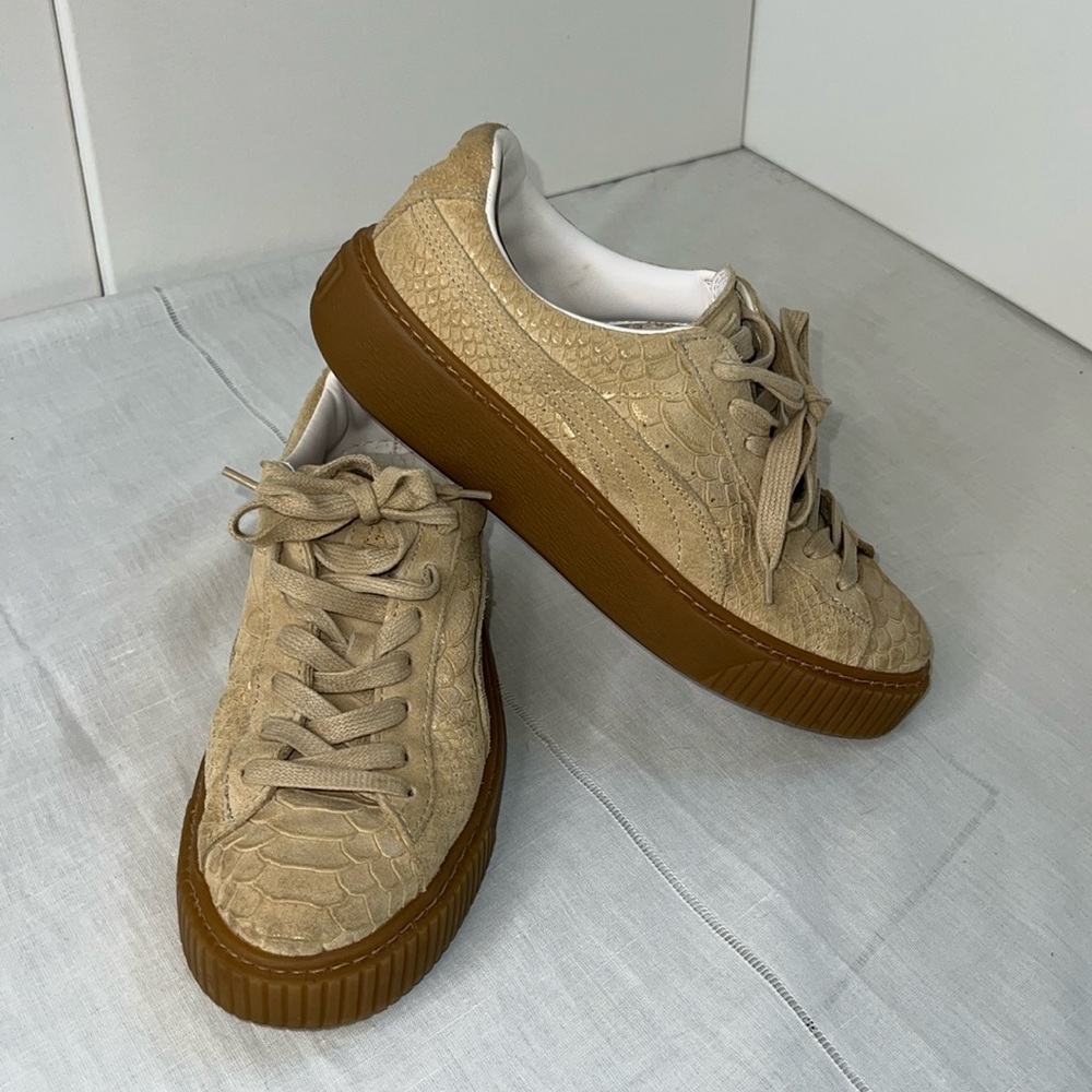 Puma Platform ExotSkin Women's Natural Vachetta Gold Lace Up Shoes 9.5